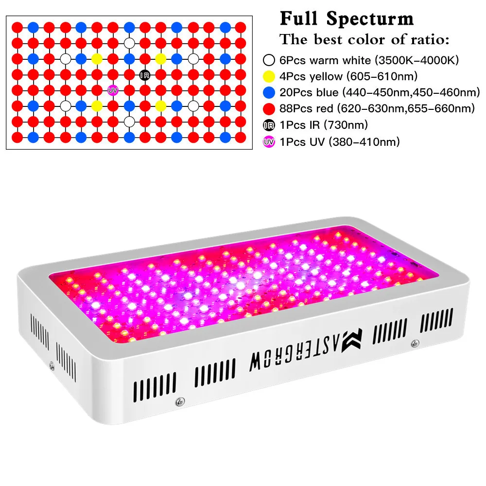 Полный спектр 300/600/800/900/1000/1200/1800/2000W LED Grow Light 410-730nm для комнатных растений и цветок парниковых расти палатку