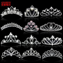 AINAMEISI Кристалл Люкс Диадемы Princess Crown для Для женщин брошь из горного хрусталя для девочек с жемчугом свадебная тиара гребень модные украшения для волос подарок