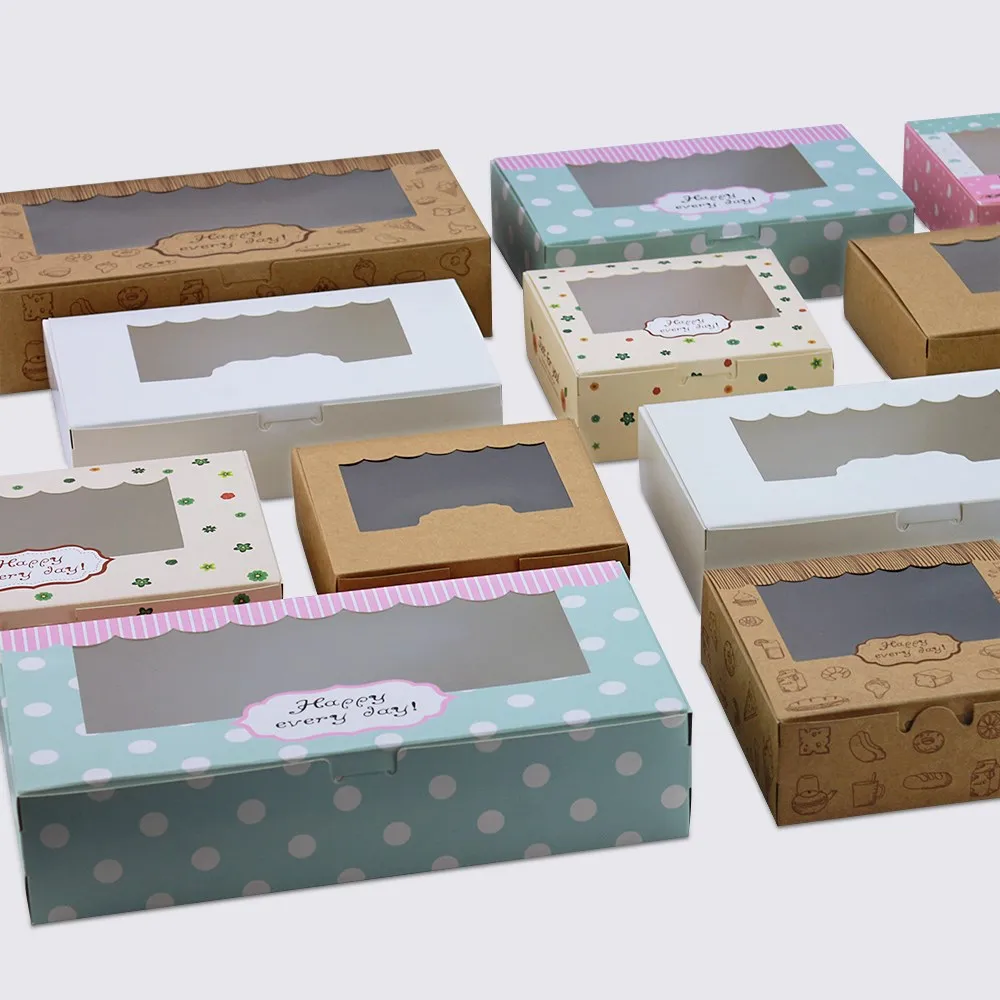 

30Pcs Paper Gift Box With Window Wedding Kraft Paper Cake box Food Packaging Candy Cookies Cupcake packaging box window cake box