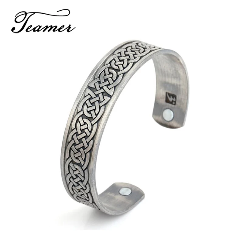 

Teamer Antique Bronze Magnetic Therapy Bangle Cuff Bracelet Lucky Knots Bangles for Men Vintage Simple Silver Plated Jewelry