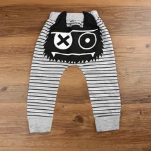 Милые модные штаны для малышей махровые штаны для мальчиков с изображением волка и монстра детская одежда в полоску штаны для новорожденных 0-2 лет