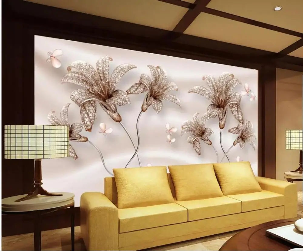 

Custom Any Size Mural Wallpaper 3D embossed jewel flower lily flower TV background wall Living Room Wallpaper 3D Painting