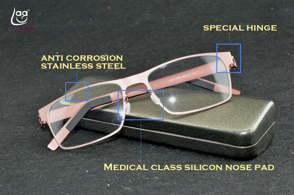 

clara Vida 2017 designer stainless steel anti corrosion silicon nose pad men women pink black reading glasses +1 +1.5 +2 to +6