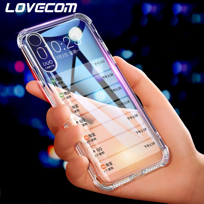 

LOVECOM For iPhone 6 6S Plus7 8 Plus X XS XS MAX XR Airbag Buffer Full ProtectionTransparent Crystal Transfer Sound Phone Case
