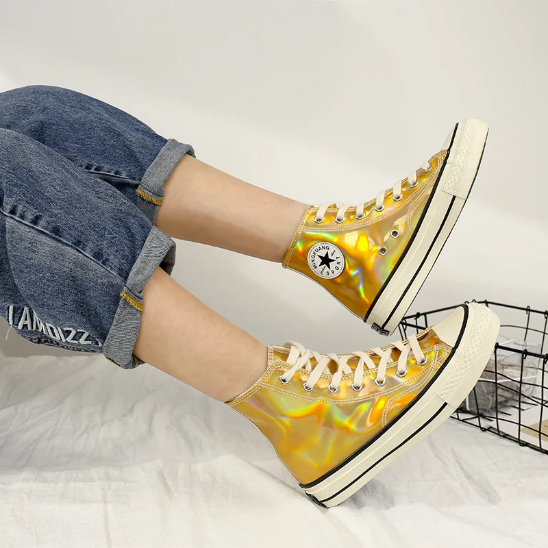 Cena Kolorowe kolor kobiet buty w stylu casual galaretki laser kobiet buty 2019 wiosna nowy kameleon odblaskowe wysokiej tenisówki fala