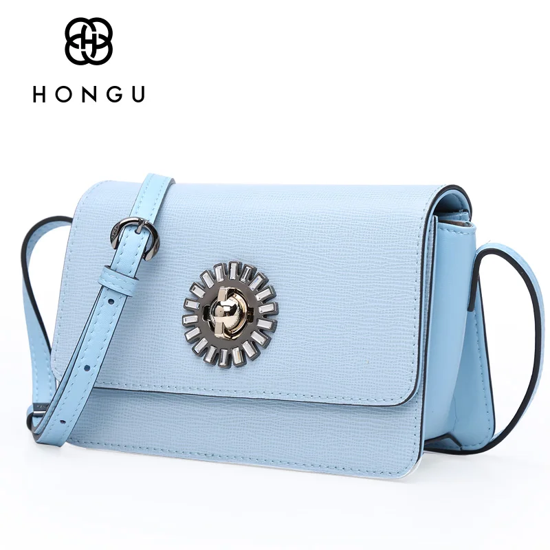 

HONGU Brand Classic Handbag Shoulder Messenger Bag For Teenage Girls Iphone Storage Shopping Bag Natural Cow Leather Bag Lock