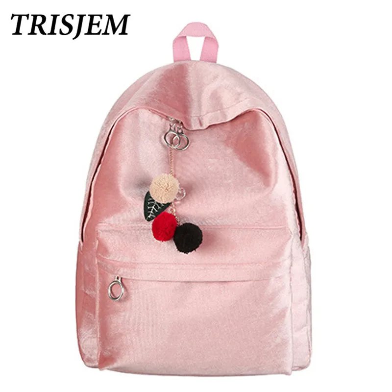 

TRISJEM Velvet backpack for girls school bookbag women backpack pink ball big bag large winter backpack female students rucksack
