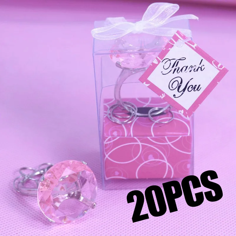 

20PCS Bulk Crystal Ring Key Chain Guest Kids Birthday Baby Shower Souvenirs Wedding Bomboniere Giveaway Favors Gifts For Friend