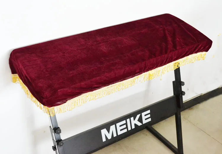 Keyboard Dust Cover Pleuche Tassel Storage Bag For 61 Key Piano Burgundy Purple (10)