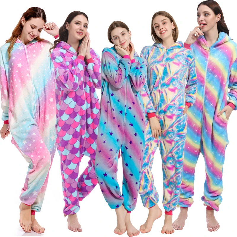 Женские Фланелевые пижамы с единорогом Kugurumi пижама и пандой для взрослых зима