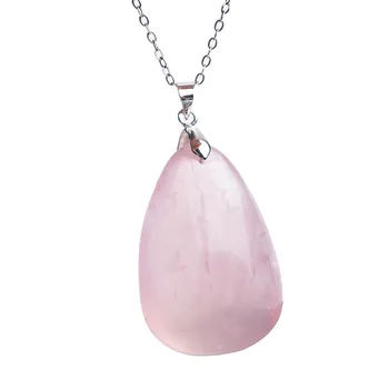 

Natural Rose Quartz Pendant Pink Star Light Gemstone Crystal Water Drop Bead Necklace Pendant Woman Femme 35*23*14mm