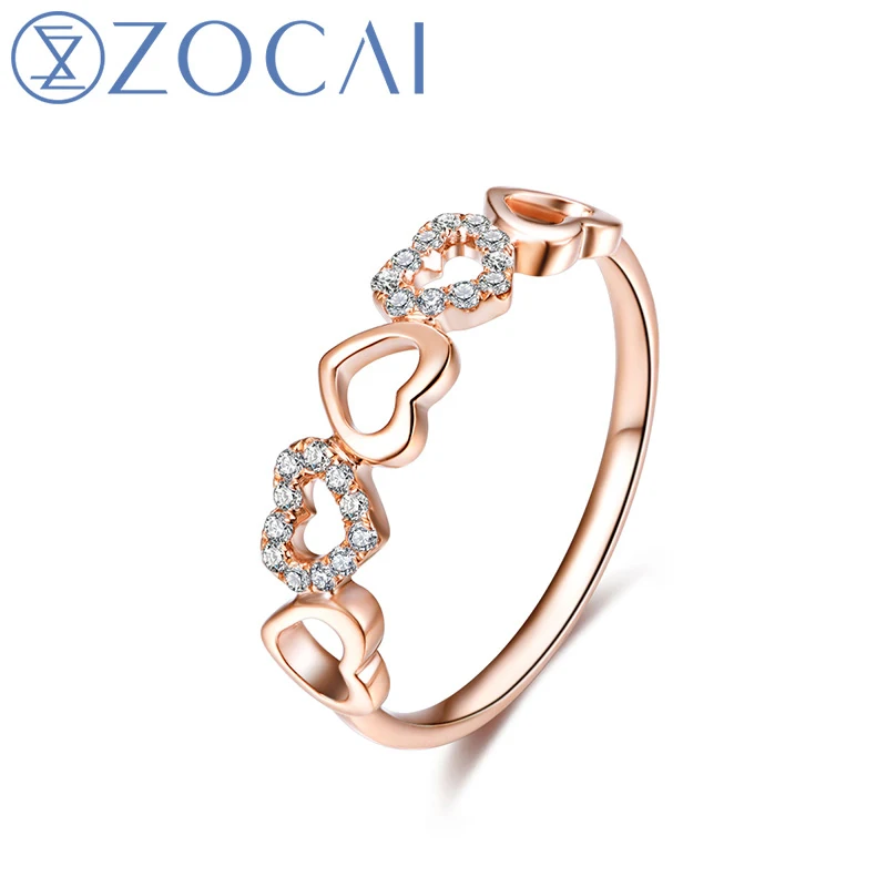 ZOCAI Интимные любовник 0.08 ct certified Diamond сердце Форма кольцо 100% натуральный бриллиант обручальное кольцо 18 К розовое золото (au750) w03630