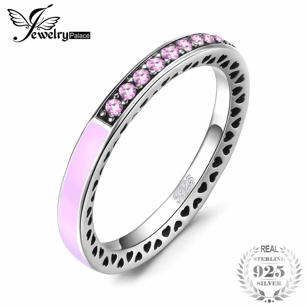 

Jewelrypalace Pink Enamel Channel Set Cubic Zirconia Stackable Wedding Ring 925 Sterling Silver For Women Steel Jewelry