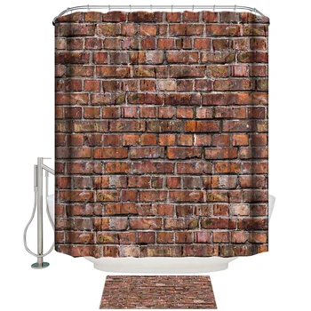 

Crack In Stone Brick Wall Retro Red Stone Wallpaper Shower Curtain Bath Sets With Rugs Bathroom Accessory Sets 2 Piece Bathroom