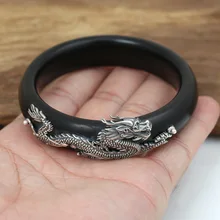 S925 Стерлинговое серебро, ювелирные изделия в стиле ретро, тайское серебро, для мужчин и женщин, Заводские, на заказ, дракон, палочка, черное дерево, Открытый браслет