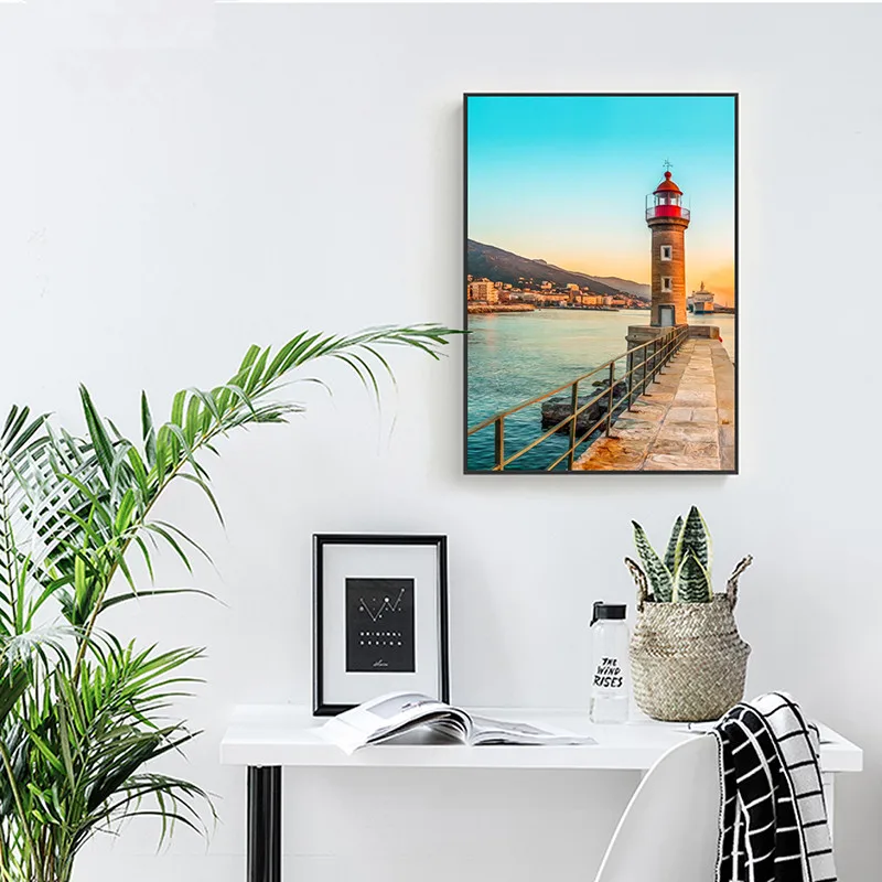 Gohipang скандинавский минимализм плакат современный минималистский океан пейзаж украшение живопись гостиная Триптих Маяк большой