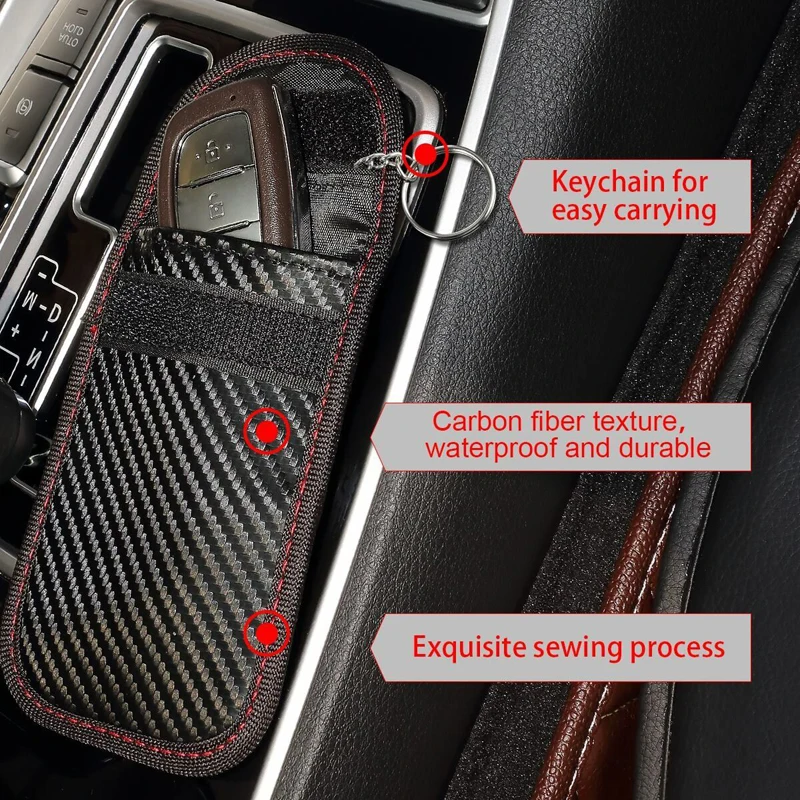 2 Pack Car Key Fob RFID Signal Blocking Bag Antitheft Car Key Pouch with Stainless Steel Hanging Ring Faraday Bag