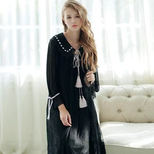 Кружевное длинное платье принцессы для сна; женские милые белые и черные халаты+ ночная рубашка; комплект из двух предметов; винтажная королевская Женская одежда для сна; SA16055