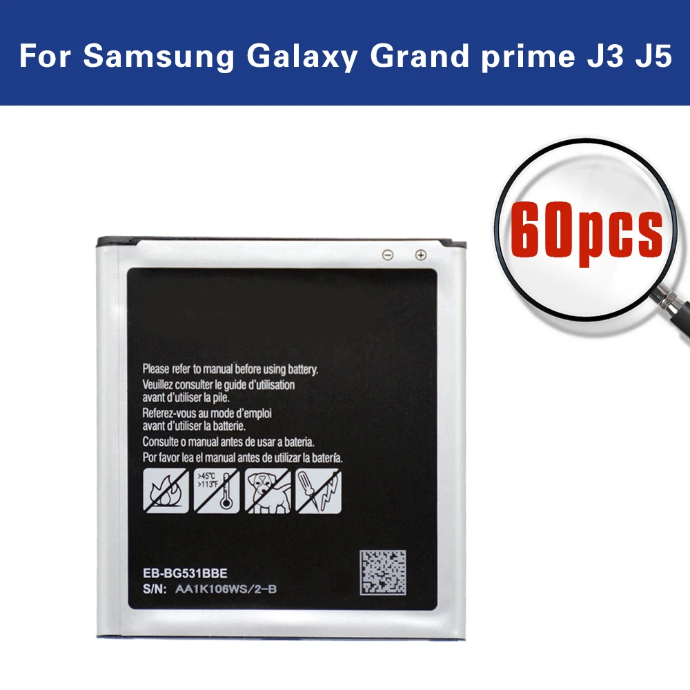 60 шт. OEM Аккумулятор EB BG531BBE для samsung Galaxy Grand Prime J3 J320F SM J320FN G5308W G530 G530H G531 J5 2015