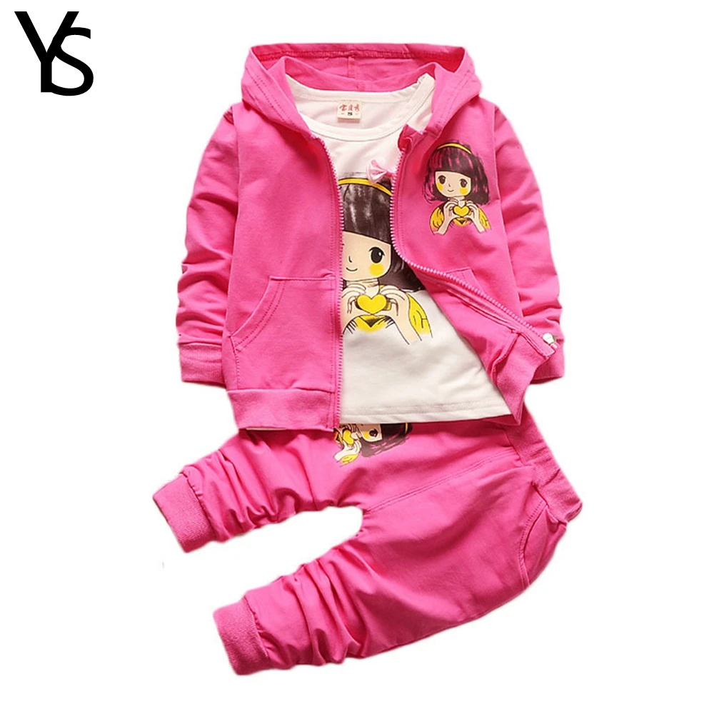 

3 Pcs Sets Baby Little Girls Clothing Sets Spring Autumn Long Sleeve T-Shirt +Hooded Coat+Long Pants Kids Children Clothes