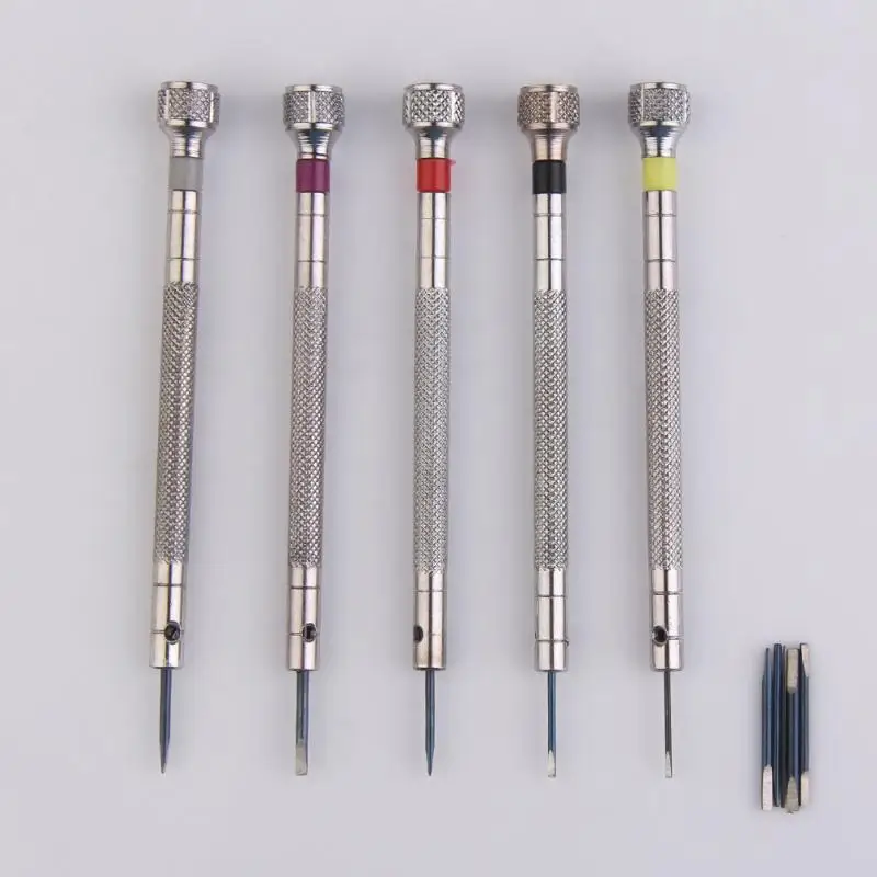 Silver Clock Watch Tools Parts Mini 5 PCS Tone Screwdriver Set for Watch Repair Tool Kit Band Link Pin Remover Screwdrivers