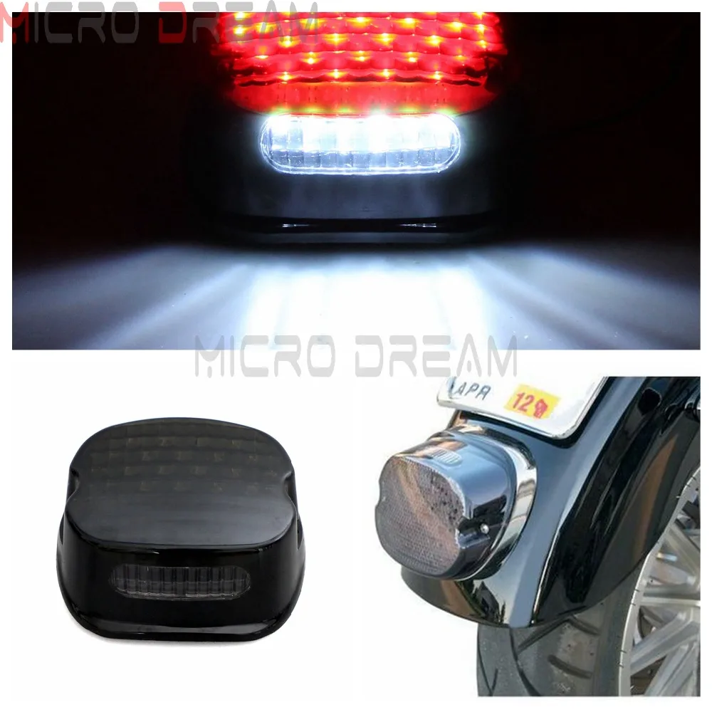 

Motorcycle Smoke Taillight Custom 12v LED Rear Brake Stop Tail Light w/ License Plate Lamp For Harley Touring Road Street Glide