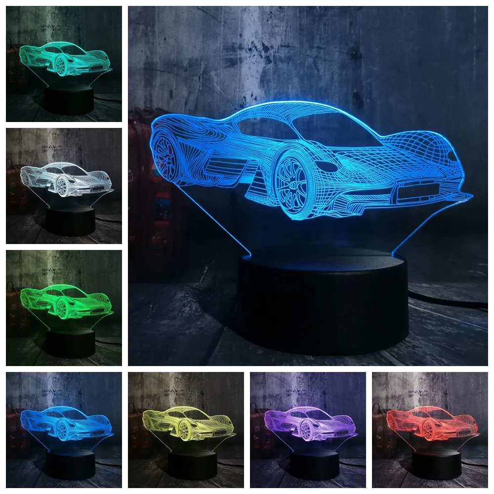 Новинка, стильный современный автомобильный 3D светодиодный ночник Feerrari, 7 цветов, сменный сенсорный Настольный светильник для дома, вечерние, декор для мальчиков, подарок на день рождения