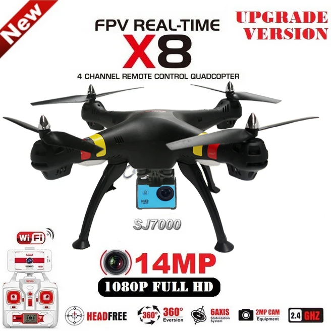 Cymarc VS SYMA X8C X8W 2 4G 6 осевой Квадрокоптер Радиоуправляемый Дрон FPV SJ7000 14MP с 1080p Full HD