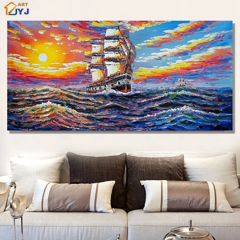 

JYJ ART Thick Texture Ship Picture 100% Hand Painted Modern Abstract Oil Painting Canvas Wall Art Picture Gift No Framed SL061