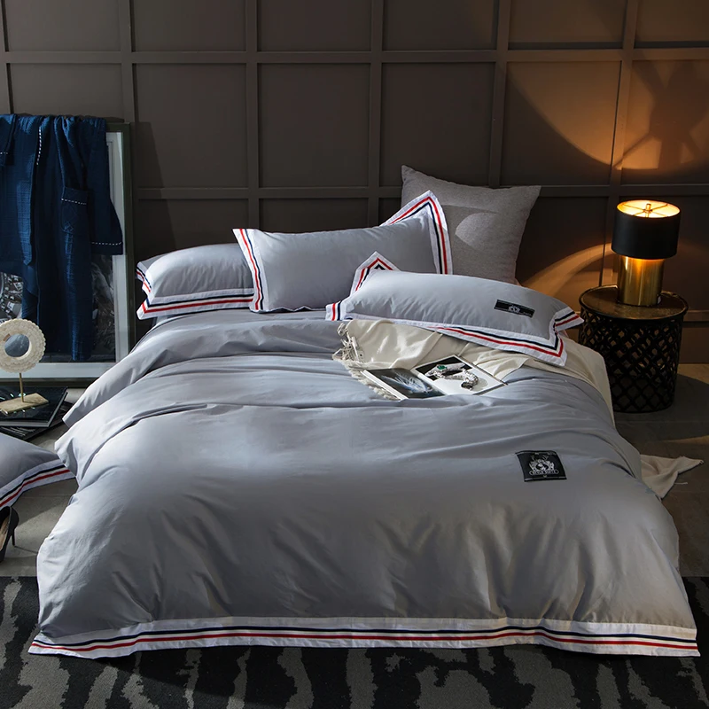 

Papa&Mima Solid color Light gray duvet cover sets 100% cotton Queen King size flat sheet pillowcases