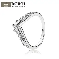 ROBOL 100% 925 пробы серебро Новый 197736CZ RINCESS рычаг кольцо оригинальный Для женщин сувениры ювелирный завод прямых продаж