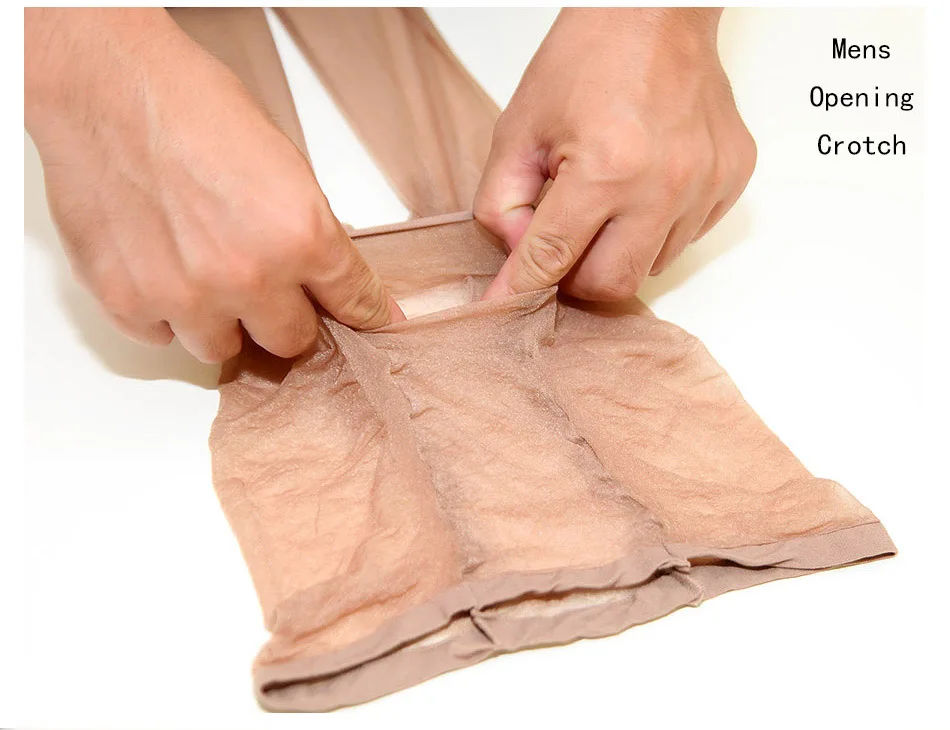 Men Sexy Oil Shine Full Sheer Opening Crotch Front Fly Pantyhose Tights Socks Lingerie