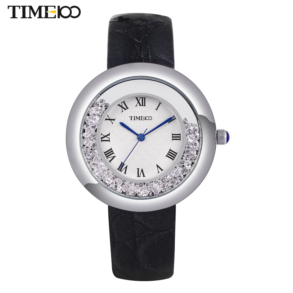 TIME100 Women's Quartz Watches Black Leather Strap Flowing Crystal Big Dial Roman Numeral Ladies TIME100 Women's Quartz Watches Black Leather Strap Flowing Crystal Big Dial Roman Numeral Ladies