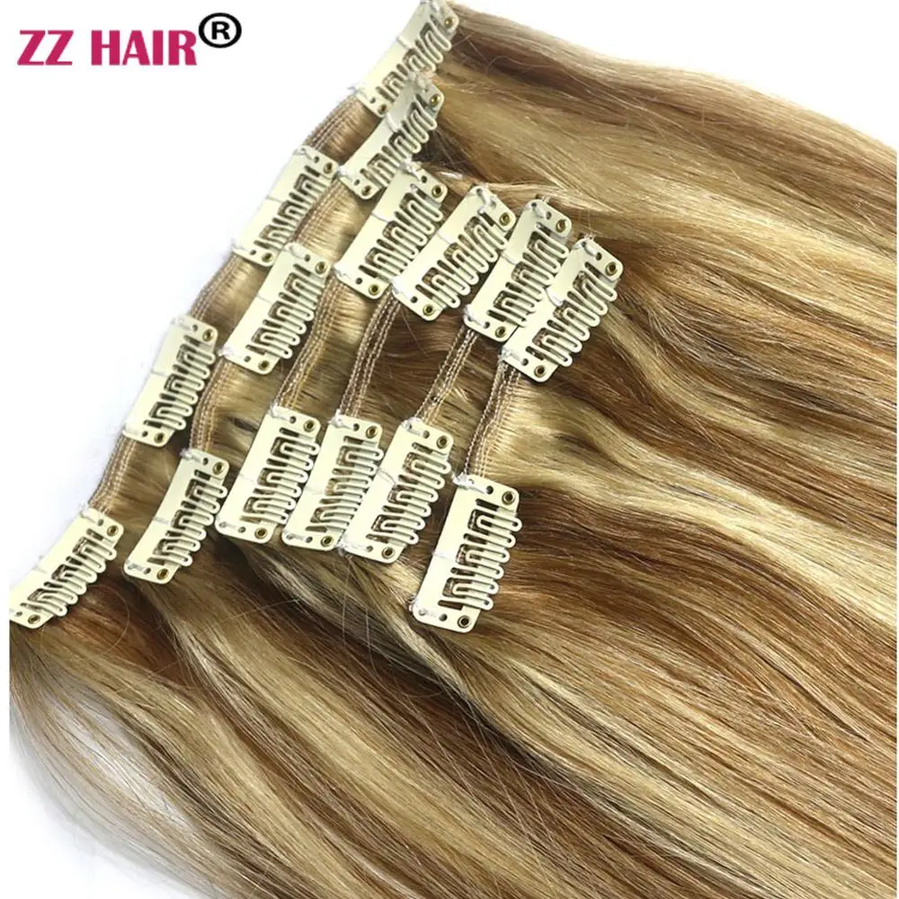 ZZHAIR, 100 г-140 г, 1"-24", волосы remy для машинного производства, 6 шт. в наборе, человеческие волосы для наращивания на заколках, набор на всю голову, Натуральные Прямые Волосы