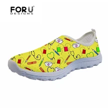 FORUDESIGNS/летние женские кроссовки из дышащего сетчатого материала; женские удобные туфли на плоской подошве с милым рисунком медсестры; Легкие женские лоферы