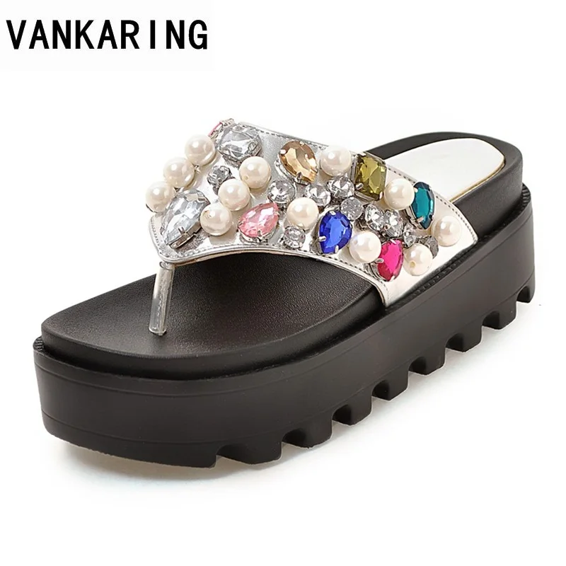 

VANKARING casual women summer sandals rhinestone wedges open toe platform footwear high heels 2018 fashion new female sandals