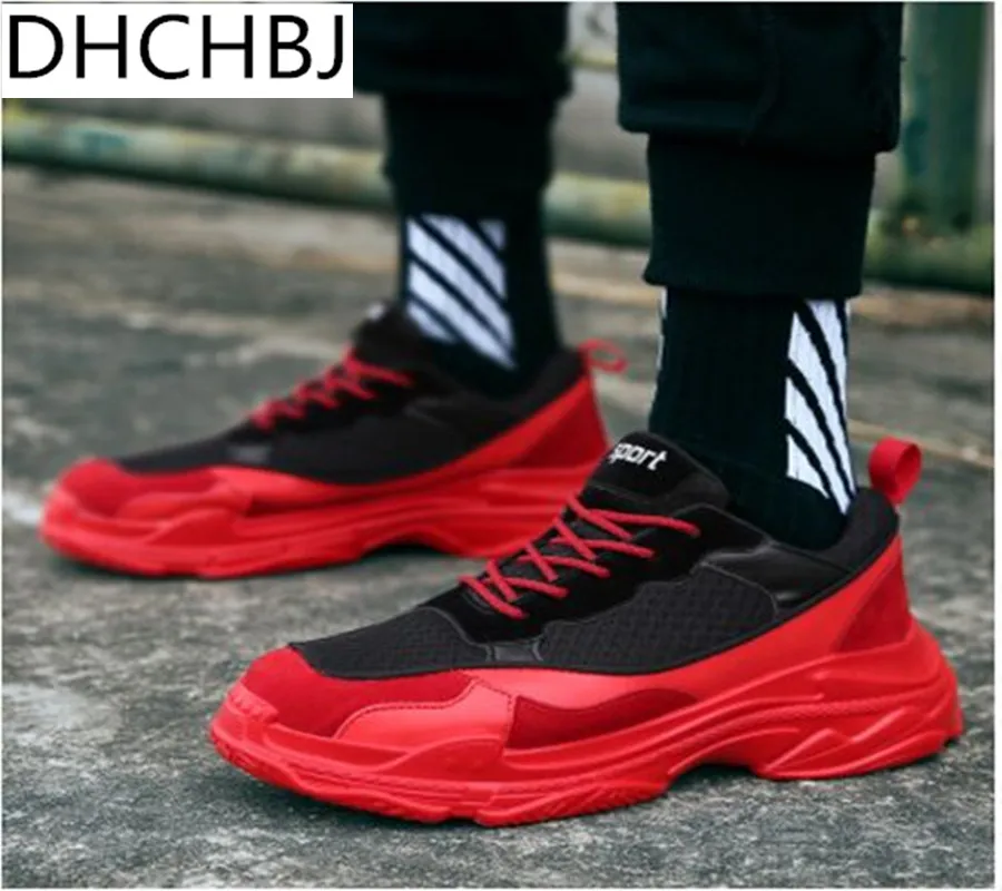 

Ins Hip hop Men dad sneakers casual Shoes Air Mesh black red chunky Sneakers Outdoor Walking Shoes Zapatillas Hombre Breathable