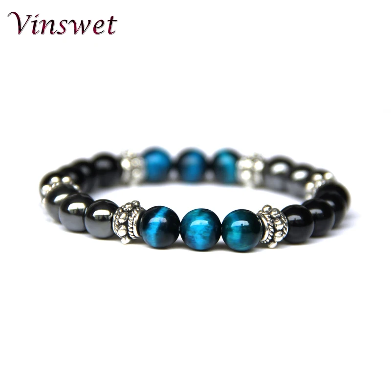 

2019 Royal Blue Tiger Eye Men's Bracelet Beads Natural Stone Buddha Stretch Charm Bracelets & Bangles for Women Men Jewelry