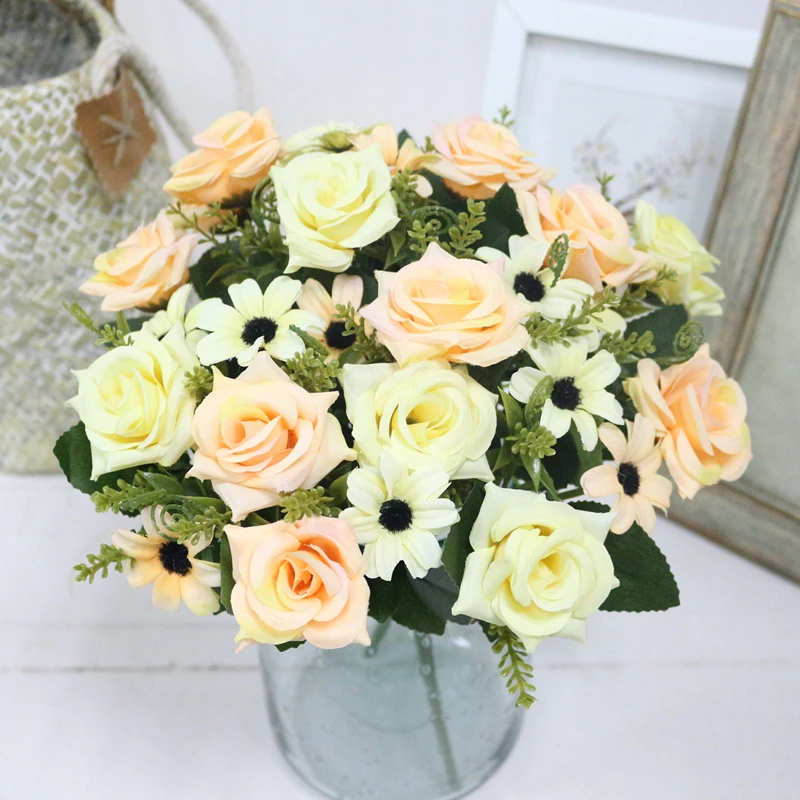 JAROWN Simulation Rose Bouquet Artificial Silk Flowers Fake Flower Art Decoration For Wedding Home Office Desktop Placement (19)