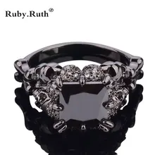 Skull Ring Gold Rhodium Plated Demon Princess Black Zircon Women’s Wedding Wedding Rings For Women Bague Femme Gifts wholesale