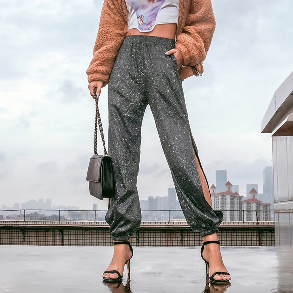 

Workout Side Slit Sweat Loose Sports Pants Women Leggings Super Stretch Gym Sports Clothing Workout Fitness Running Pants