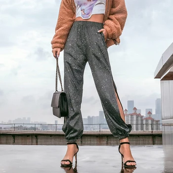 

Workout Side Slit Sweat Loose Sports Pants Women Leggings Super Stretch Gym Sports Clothing Workout Fitness Running Pants