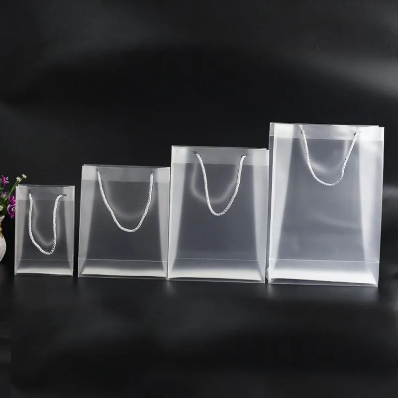 100pcs Multi Sizes Frosted PP Plastic Gift Packaging Bags With Handle