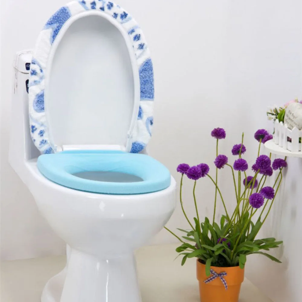 2Pcs/set Coral fleece Warm Soft Toilet Cover Seat Lid Pad Bathroom