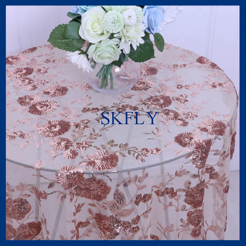 

CL006A New 2019 gorgeous fancy rose gold embroidery sequin wedding table cloths