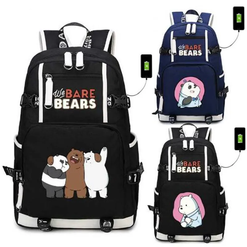 

Anime We Bare Bears Kumamon School USB Backpack School Bags Laptop Shoulder School Travel Bags Teenagers Rucksack Gift