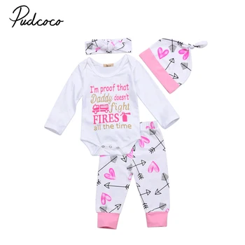 

Pink heart shape 4pcs baby girl clothes set newborn infant baby girl letter romper arrow pant hat headband autumn baby outfits