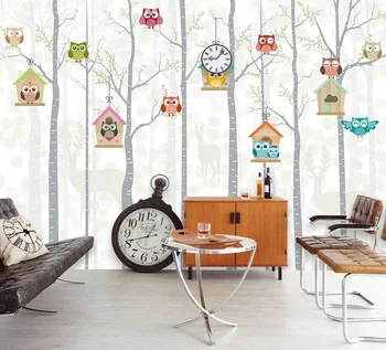 

Bacaz Deer Trees Cute OWL 3d Cartoon Wallpaper Mural for Child Baby room 3D Photo Mural Wall paper 3d Cartoon Wall Stickers