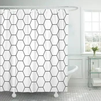 

Boho Abstract Geometric Black White Hipster Hexagpattern Carpet Cool Creative Waterproof Shower Curtain Curtains Extra Long