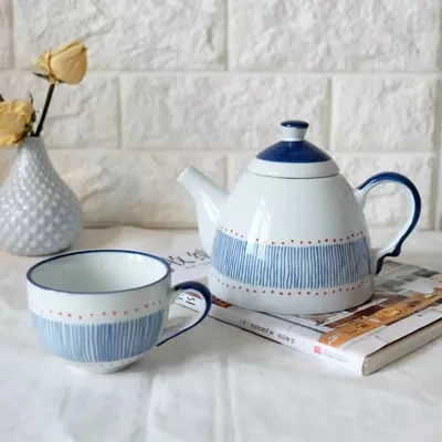 Small fresh blue lines teapot tea set ceramic tea pot coffee pot milk pot Small fresh blue lines teapot tea set ceramic tea pot coffee pot milk pot